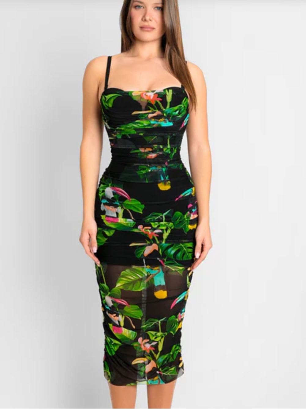 TA3 Sweetie Mesh Column Dress Tropical Toucan Print XL $248